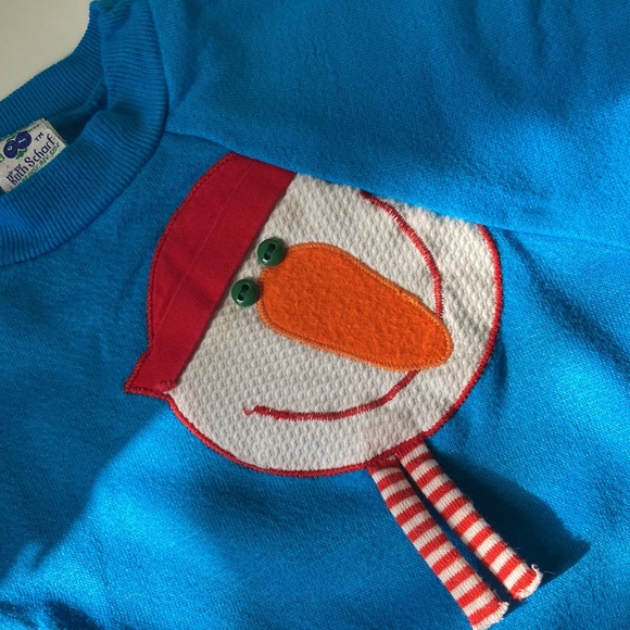 Ruth Scharf vintage 80s turquoise unisex appliqué sweatshirt sz 18 mos - Picture 4 of 10